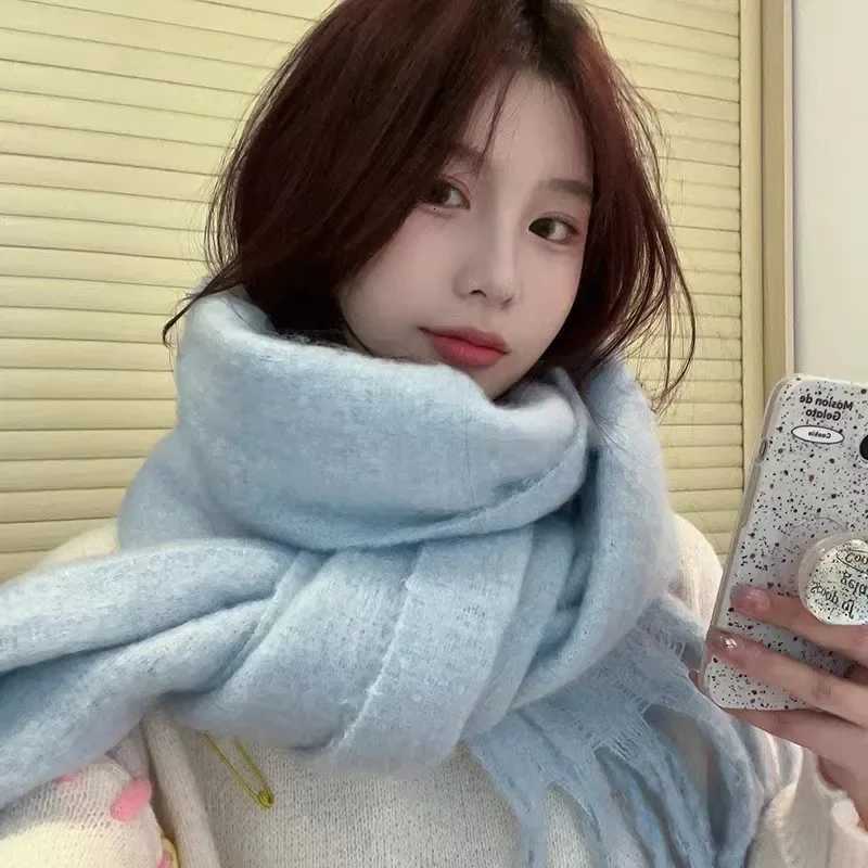 1PC Solid Color Imitation Wool Scarf Women Luxury Thick Shl Wrs Winter Warm Long Tassel Hijab Foulard Femme Scarves 23037cmXJ250905