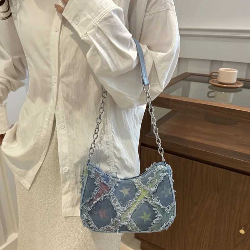 Trendy New Design Single Shoulder Bag Vintage Denim Underarm Bag Star Womens Handbag and Purse Z250903
