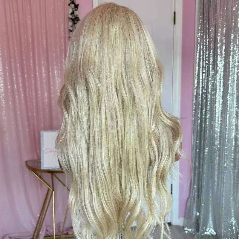 Ombre Icy Blonde Loose Wave HD Transparent Lace Front With Bangs Realistic Hairline Wig For Women High Density Daily/Cosplay