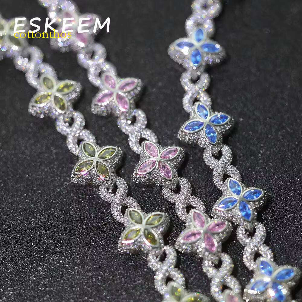 ESKEEM Hip Hop Jewelry New Design Iced Out Dia Cross Four Leaf Clover Infinite Symbol Bracelet Chain for Women Men
