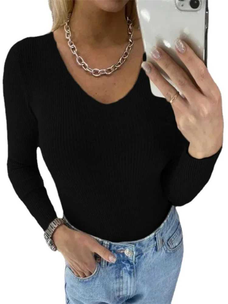 Knitted VNeck Sweater Solid Pullover Casual Fashion Long Sleeve Pullover Sweater Autumn Women Basic Warmth Winter Sweater Z250905