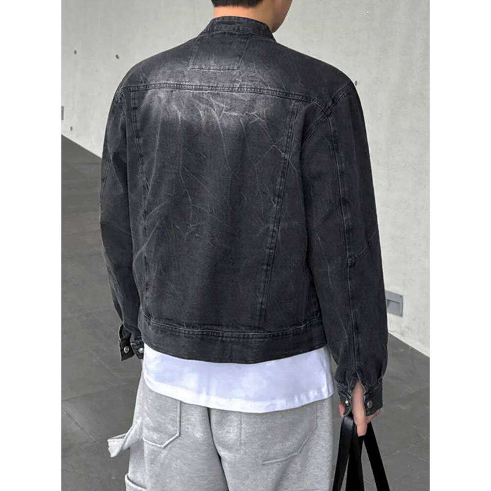SYUHGFA Korean High Street Men's Denim Jackets Stand Collar Zipper Loose Solid Color Male Short Coats Tide 2024 Autumn