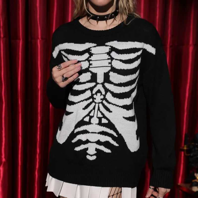 Halloween Pullover Knitted Sweater With Dark Subculture Skull Pattern Loose Long Sleeved Knitted Sweater Womens In Autumn 2024 Z250905