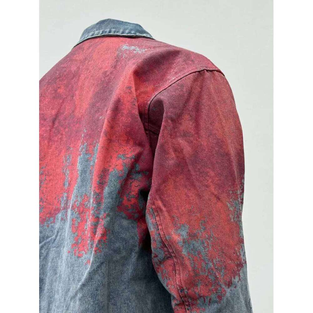 Retro Tie Dye Washed Denim Jacket Men Women Varsity University High Streetwear Old School Chic Cow Boy Bomber Coat