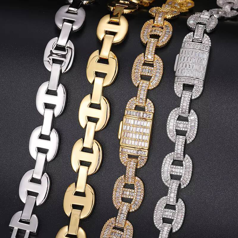 Luxury 16mm 14K 18K Gold Plated 925 Sterling Silver Baguette VVS Moissanite Diamond Iced Out Cuban Link Chain Necklace