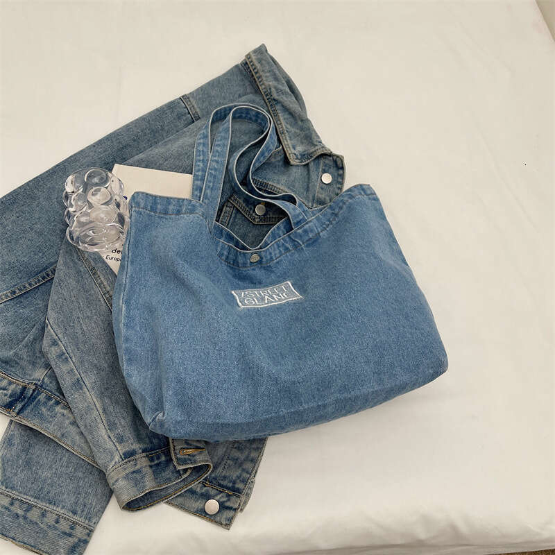 Korean Version Large Capacity Tote Designer Bags Denim 2025 New High-end Embroidered Letter Shoulder Bag Trendy