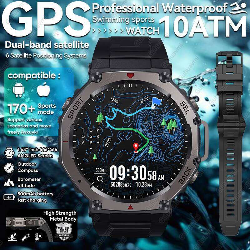 Ultra GPS Smart Watch ATM Waterproof Built in Dual band GNSS Compass Military Sport Smartwatch Men New