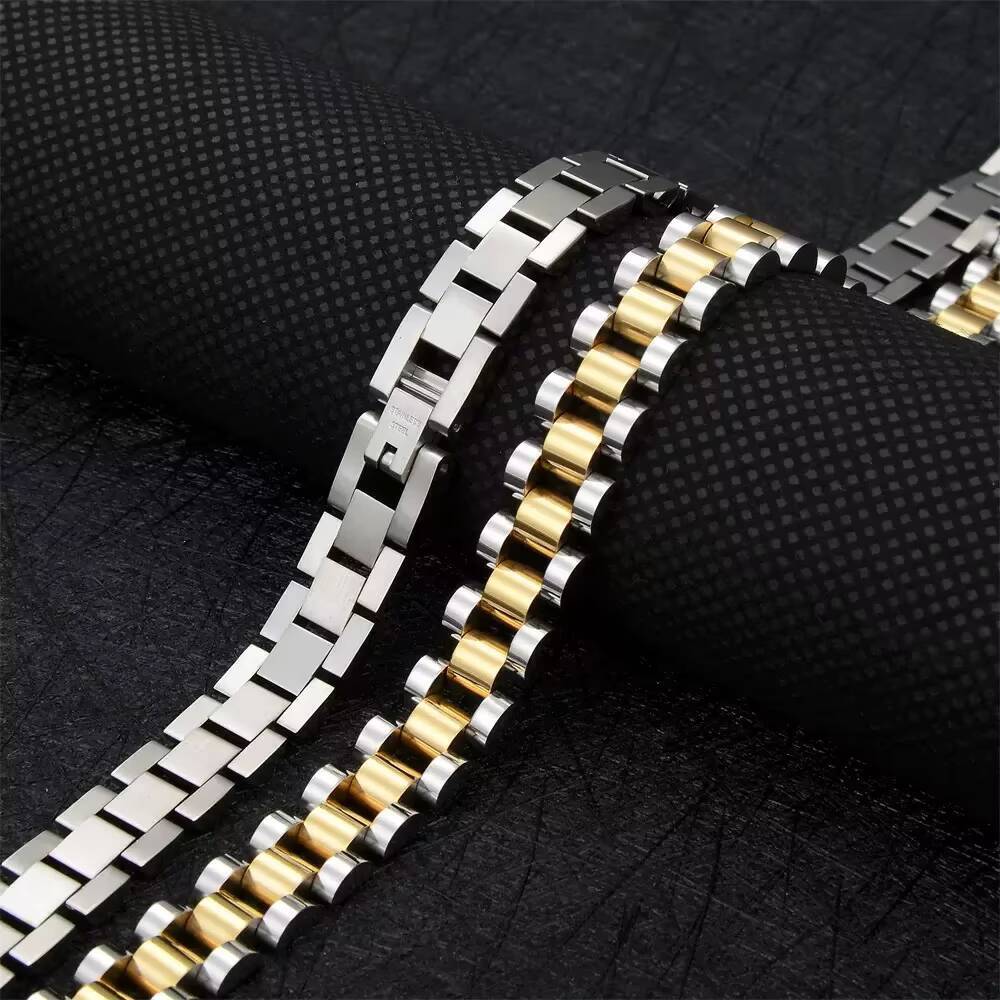 12mm Gold Stainless Steel Watch Band Necklace Mens Fashionable Custom Jewelry with Strap Chain for Necklaces