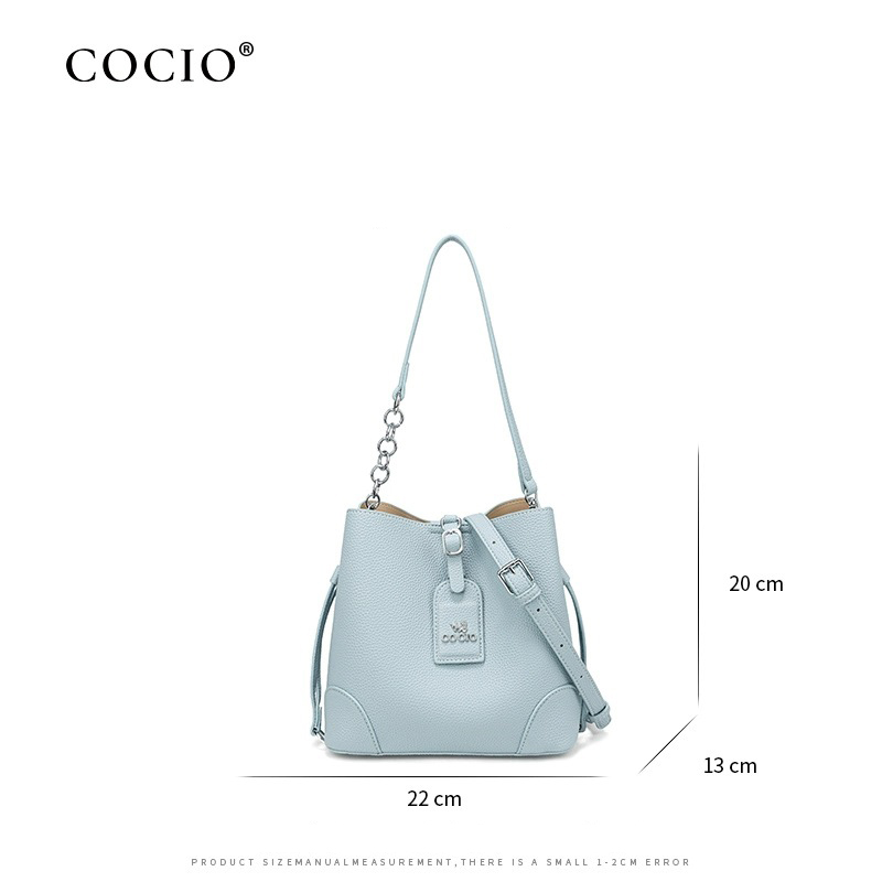 COCIO designer affordable luxury genuine leather bucket simple high-quality fashionable casual womens cross bag white blue