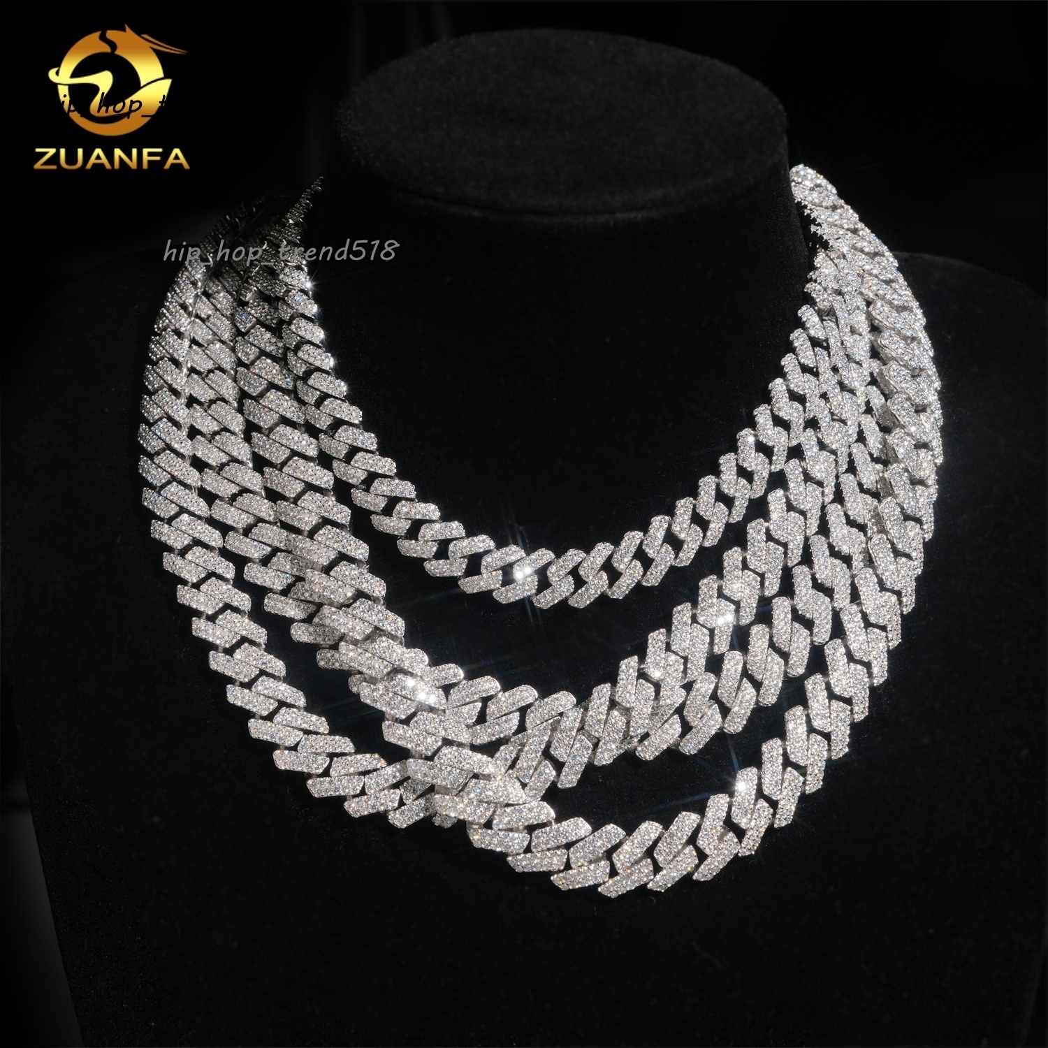 Ready to Ship High Quality 12mm 13mm 14mm Cuban Link Chain Moissanite Hip Hop Jewelry 925 Silver Solid Iced Out Cuban Link