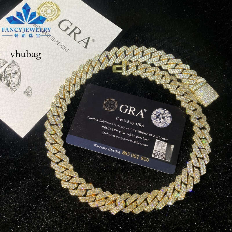 Wholesale VVS Moissanite Pass Dia Tester 2 Tone Miami Cuban Link Chain 12mm 14mm 18mm Hip Hop Necklace Bracelet Men Jewelry