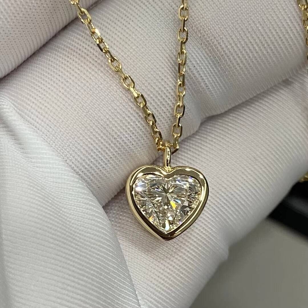 18k Yellow Gold 2CT Heart Cut VVS1 Lab Grown CVD Diamond Necklace Women Jewelry