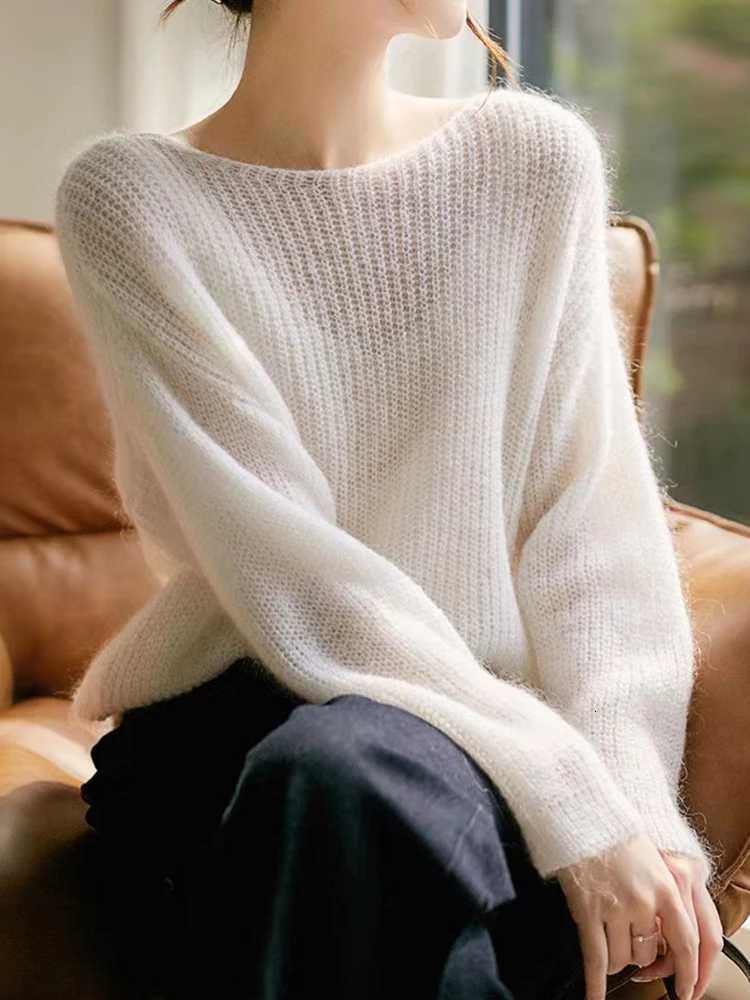 Elegant Seethrough Women Sweater Pullover Loose Jumper Autumn Winter Soft Warm Women Knitwear Sweater Basic Solid Cashmere Tops Z250905