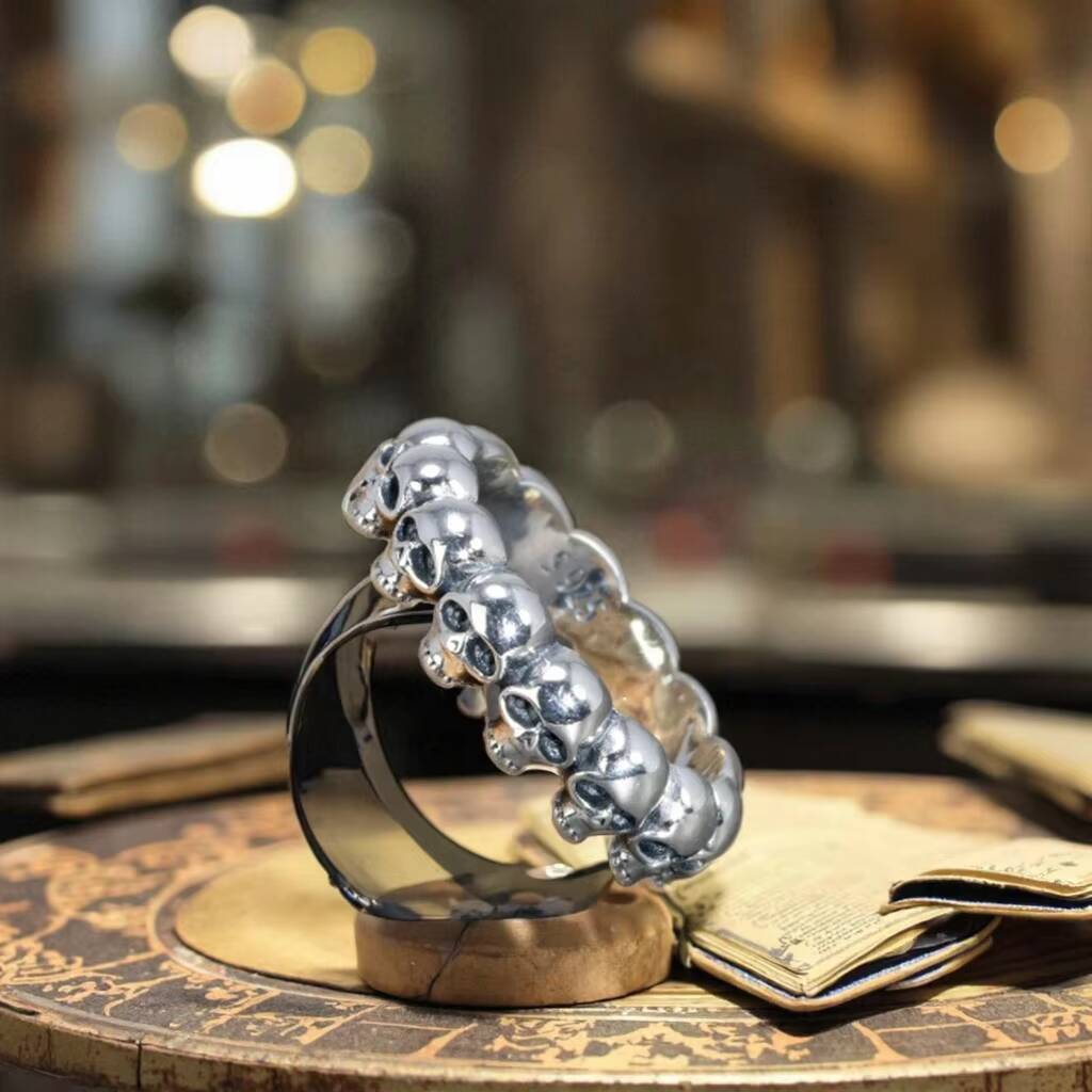 Handmade Classic Puck Closed Design Rhodium Fine Jewelry Retro Style 925 Sterling Silver Skeleton Ring for Men Party Everyday