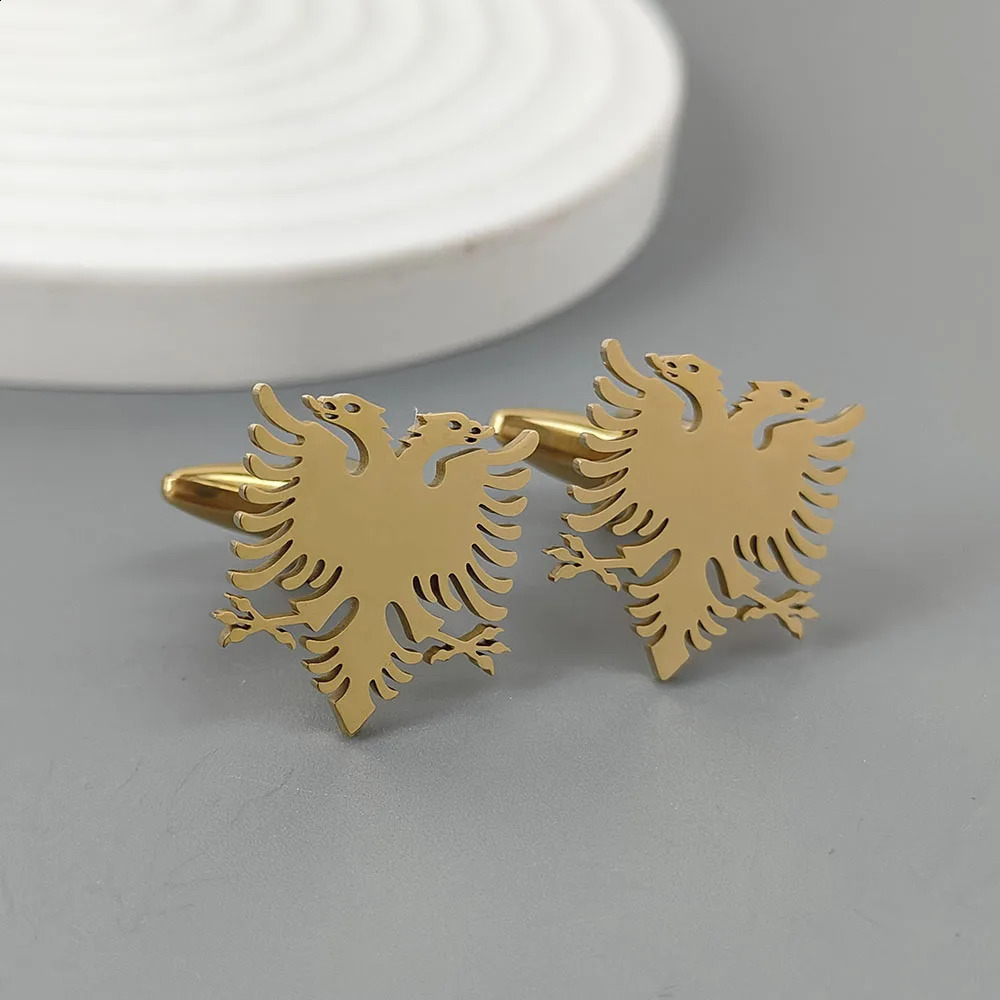Punk Albanian Eagle Stainless Steel Gold Plated 18K Cufflinks French Shirt Buttons High Quality Waterproof Jewelry 250904