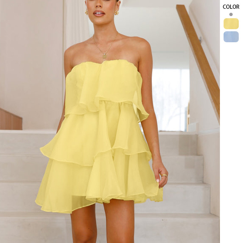 2025 Summer New Sexy Fashion Strapless Backless Cake Dress