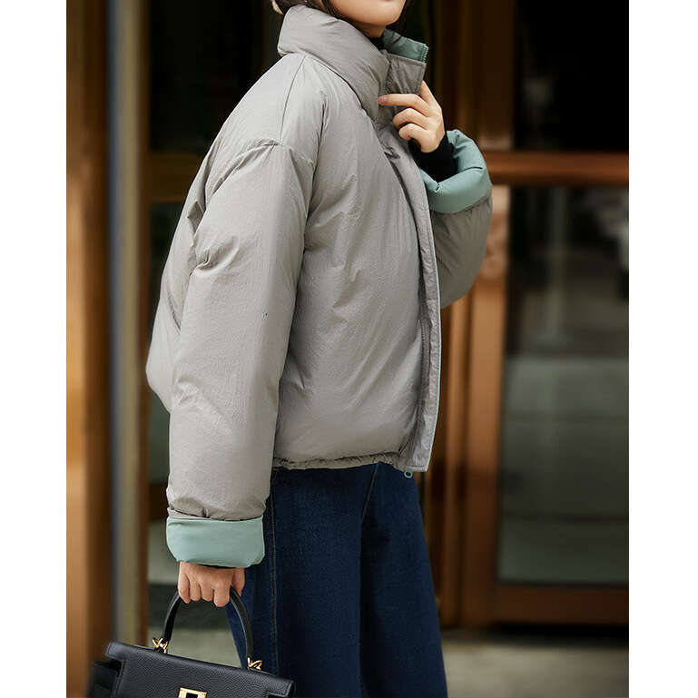 Reversible 95% White Goose Down Puffer Soft Loose Bread Jacket High-End Women's New Short Coat B5