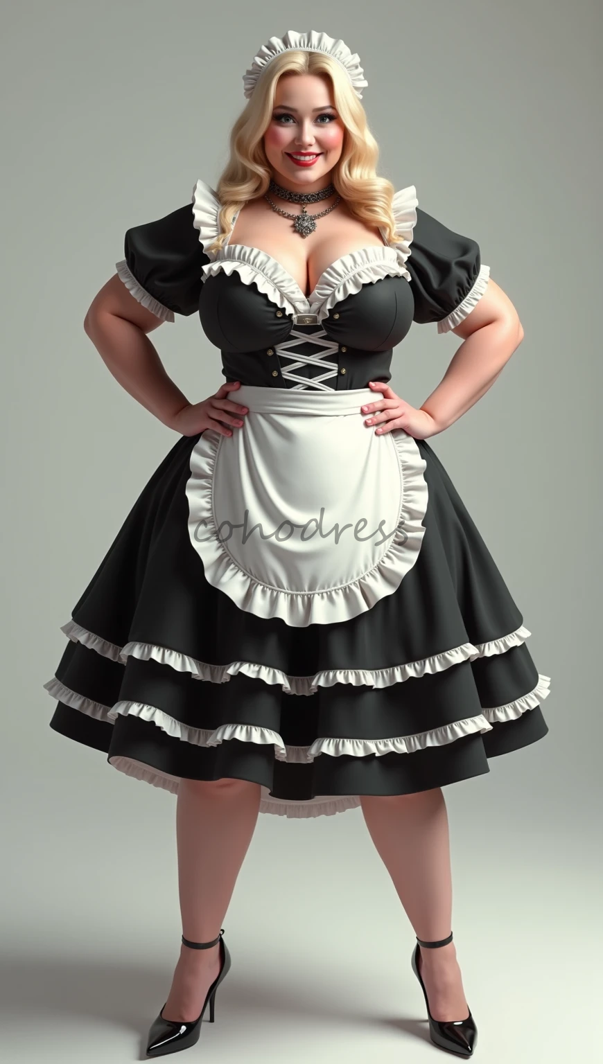 Plus Size Black And White Prom Dress Tea Length Halloween Maid Costume Dress With Apron Tiered Ruffles Cosplay Formal Evening Dress African Vestio De 