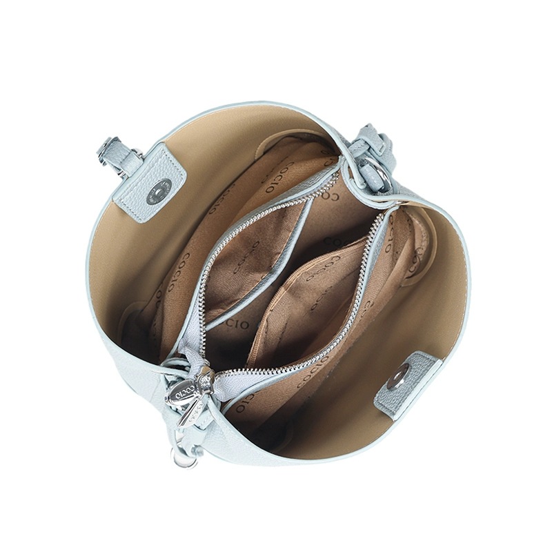 COCIO designer affordable luxury genuine leather bucket simple high-quality fashionable casual womens cross bag white blue