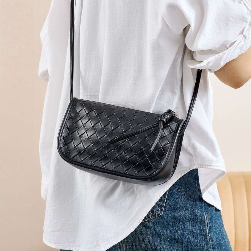 2024 Summer New Genuine Leather Handheld Square Fashion Woven Double Zipper Single Shoulder Crossbody Small Casual Women's Bag
