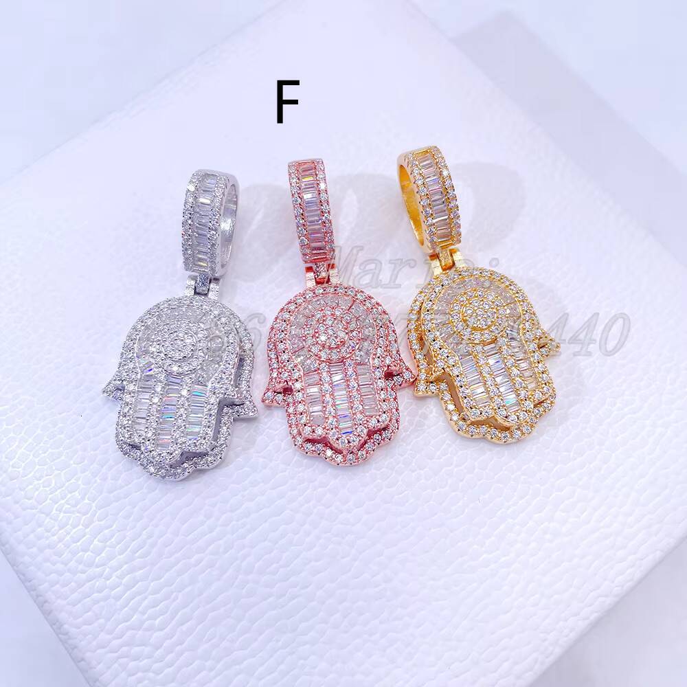 Iced Out Vvs Moissanite Hamsa Hand Pendant Charm Hip Hop Jewelry Diamond Hamsa Pendant Silver Jewelry Good Quality