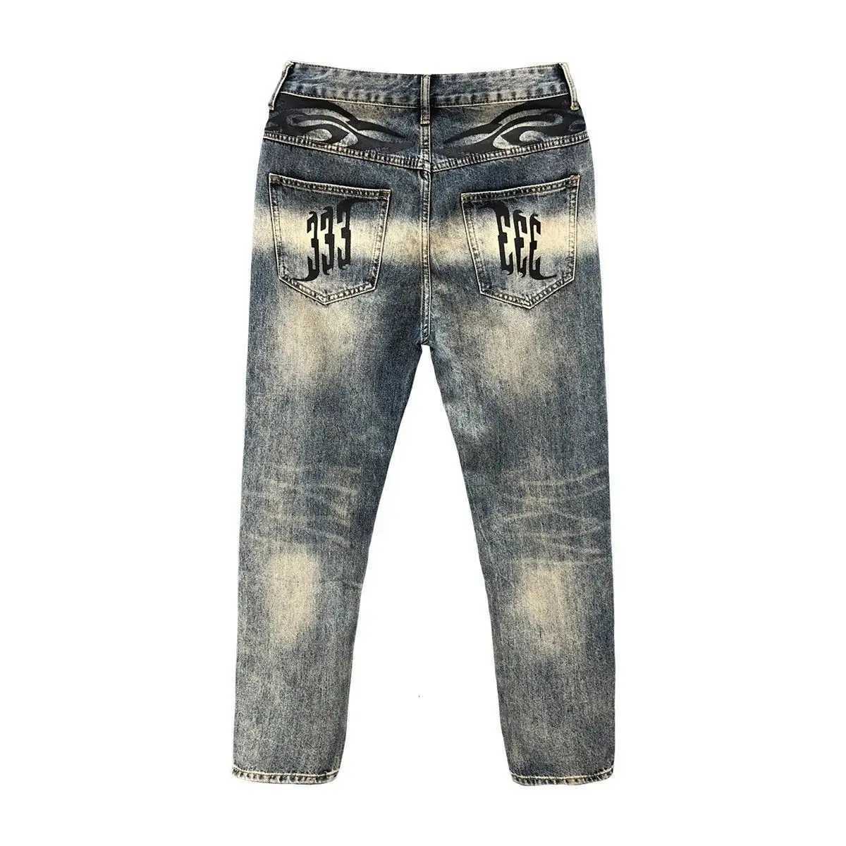 Harajuku Fashion 2025 Spring Autumn Slim Casual Pencil Pants New Mens Printed Jeans Skinny Trendy Korean Style Long Trousers W250905