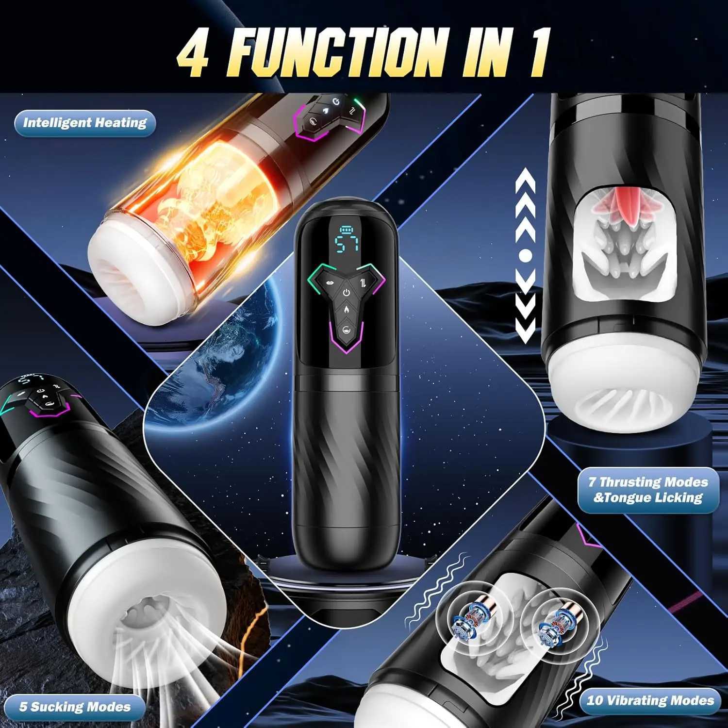 KUSHOR 4 IN 1 Automatic Telescopic Male Masturbator Heated Sucking Vibrating Masturbation Cup Penis Pump LCD Sex Toys for MenXJ250905