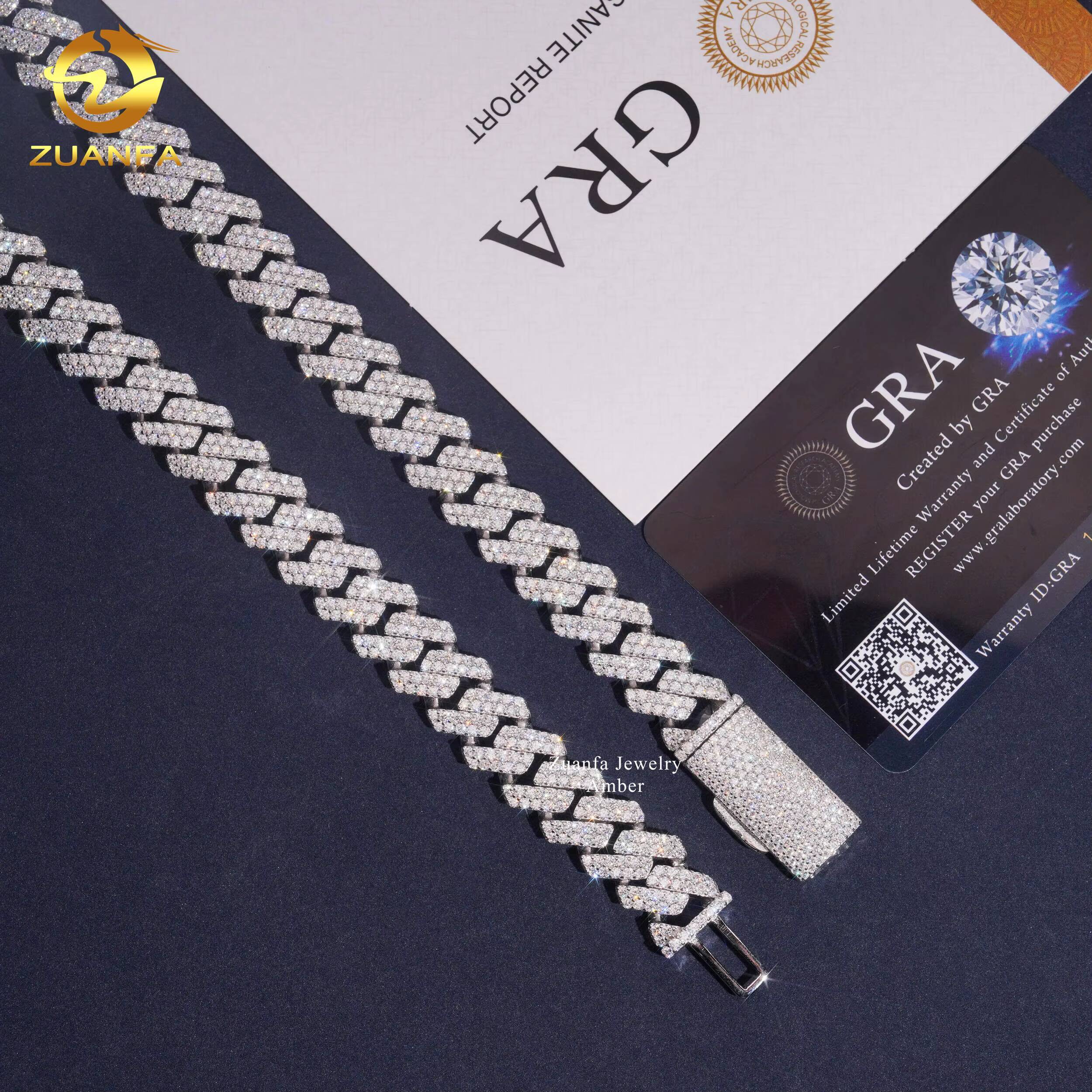 Luxury VVS 2 Rows 13mm Miami Hip Hop Iced Out Fine Jewelry Lab Moissanite Diamond Men Necklace Cuban Link Chain Sterling Silver