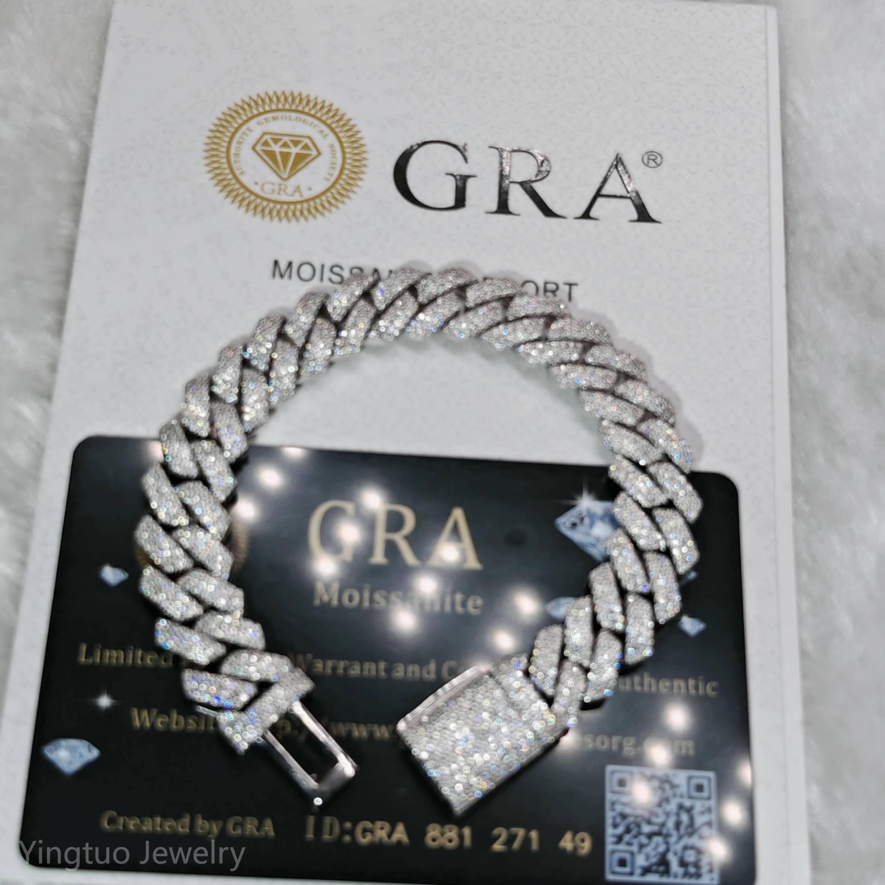 HipHop Jewelry GRA Certification 925 Silver VVS Ice Cut Moissanite Tennis Chain Necklace Bracelet Hiphop Style Cuban Link