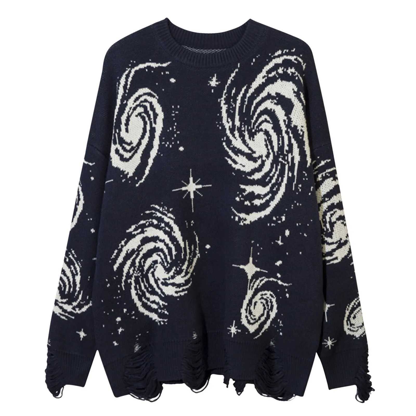 Mens Fashion Knitted Sweater Keep Warm Knitwear Vintage Pleated Scroll Print Loose Ripped Sweater Casual Pullover 2024 Trend Z250905