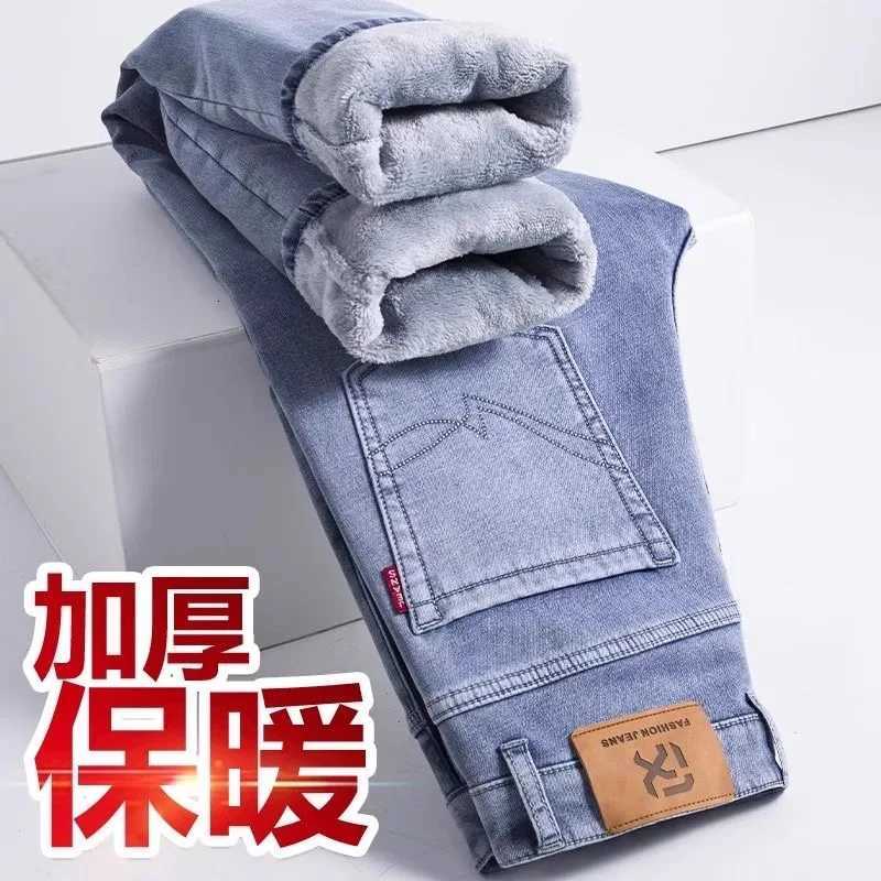 New Autumn and Winter Fashion Trend With Thick Fleece and Warm Straight Leg Blue Jeans For Mens Casual Sports Highend Jeans W250905