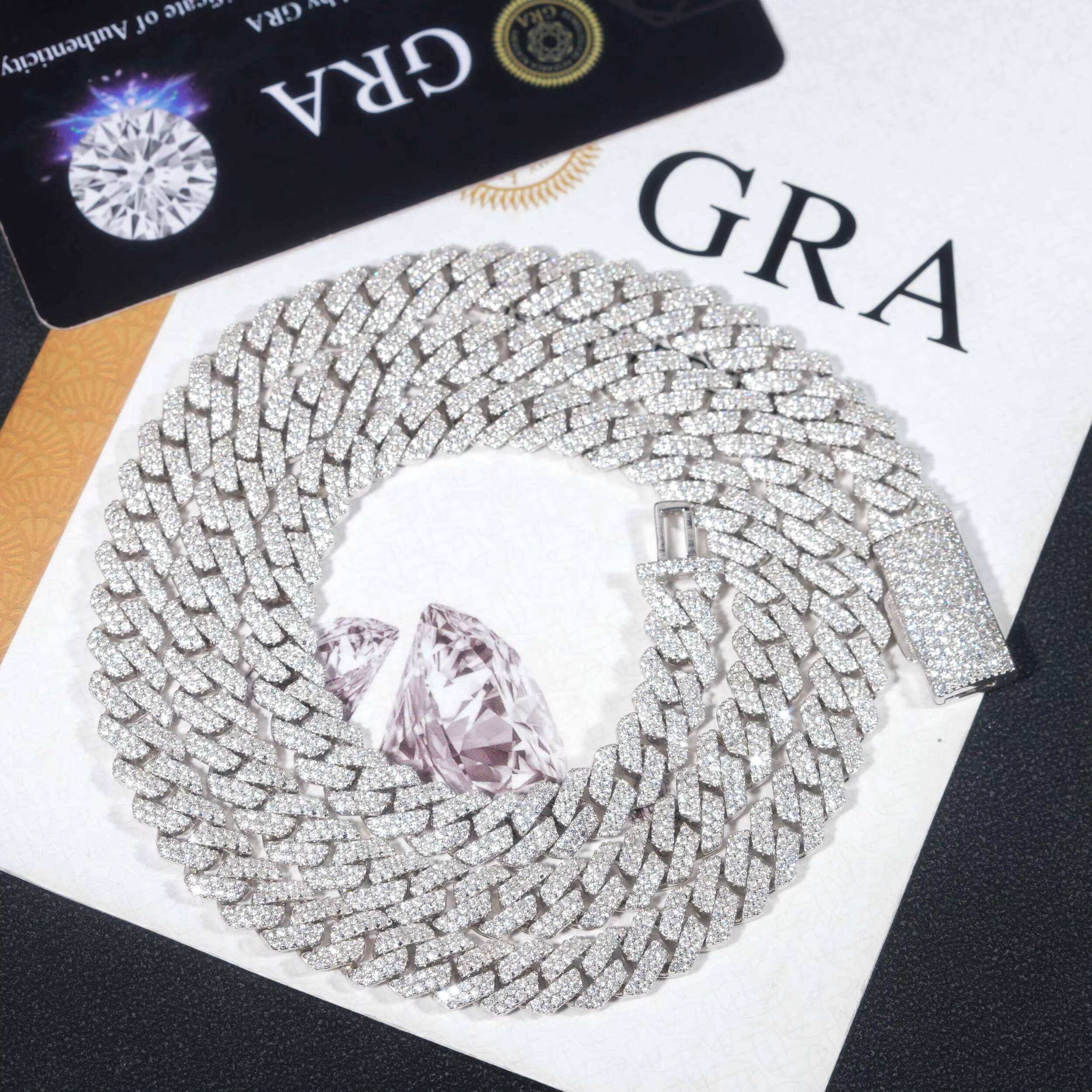 Hip Hop Men 8MM Prong Cuban Link Chain Necklace Bling Iced Out 2Row Moissanite S925 Silver Rhombus Cuban Necklace Jewelry