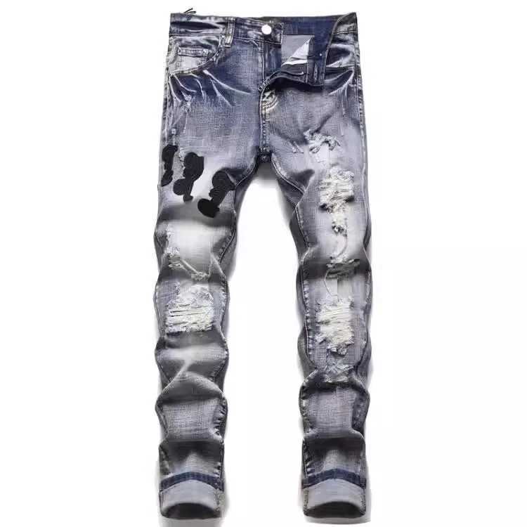 Mens Slim Fit Skinny Jeans Stretch Denim Ripped Distressed Patchwork Embroidery Vintage Design Fashion SS Casual Pants Jeans W250905