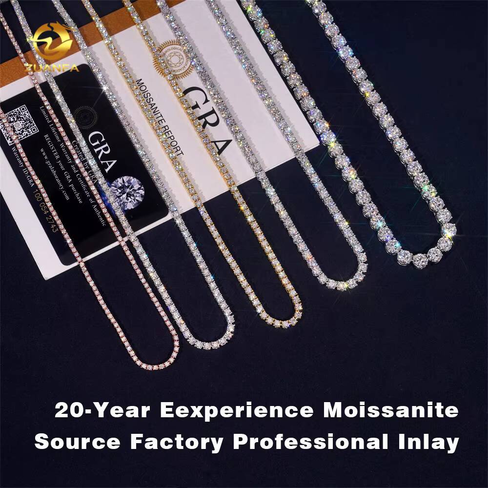 Luxury Men Women Hip Hop Iced Out Fine Jewelry 2MM 3MM 4MM 5MM Lab Diamond S925 Silver Vvs Moissanite Tennis Chain Necklace