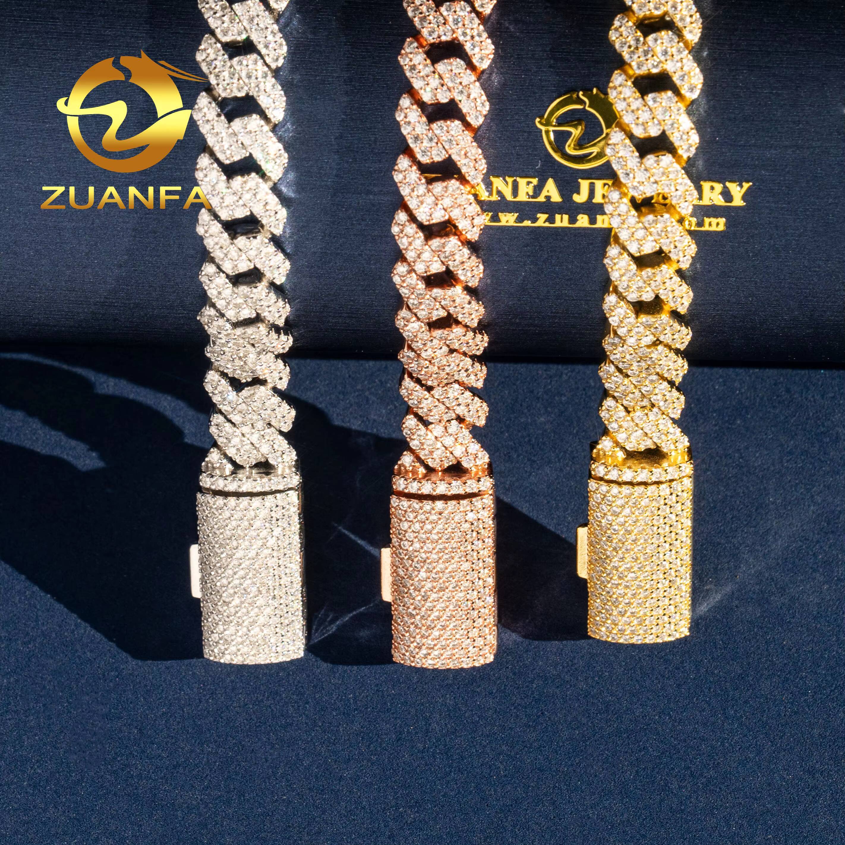 Hip Hop Jewelry 10mm Vvs Moissanite Hip Hop Bracelet 925 Sterling Silver Iced Out Miami Cuban Link Chain Moissanite