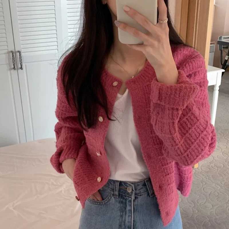 Fashion Long Sleeve Knitted Cardigan Jacket for Women Spring Autumn Elegant Korean O Neck Casual Sweater Loose Retro Short Coats Z250905