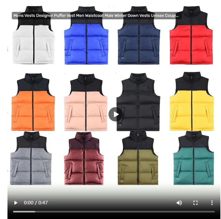 Mens Vest Puffer Designer Men Gilet Embroidery Letters Down Vests Woman Mans Jacket Packable Water-Resistant Winter Outdoor Zipper Sleeveless bodyWarmers jacket