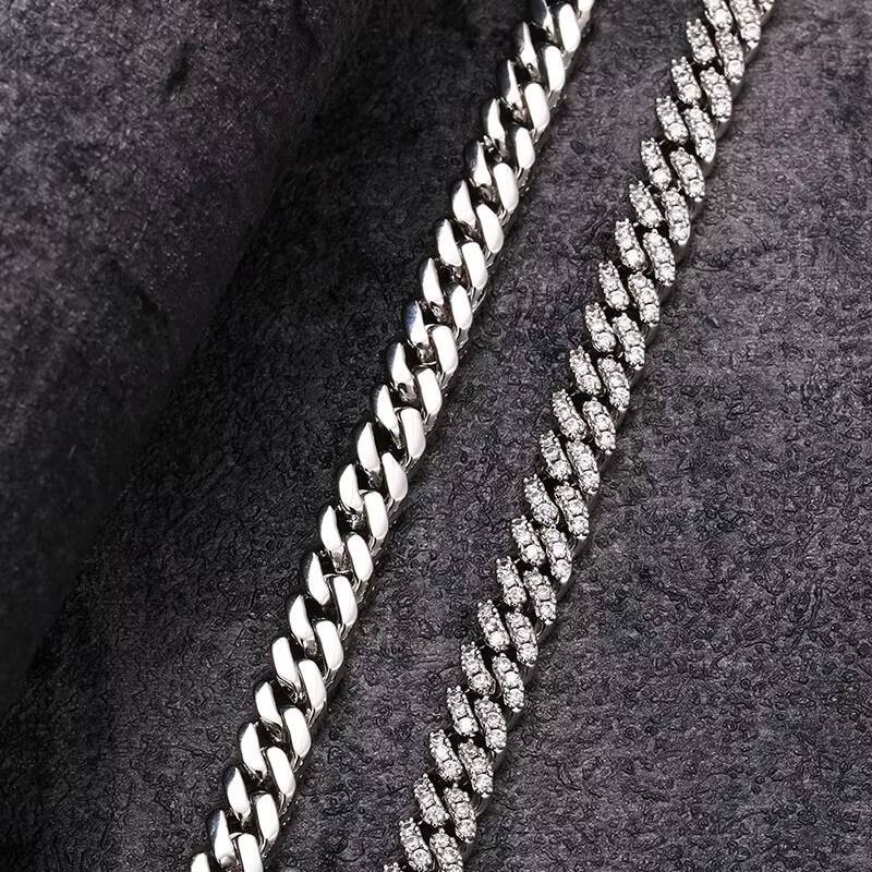 Hip Hop Jewelry Manufacturer 3A Moissanite Gold Diamond 925 Silver 6mm Cuban Link Chain Necklace