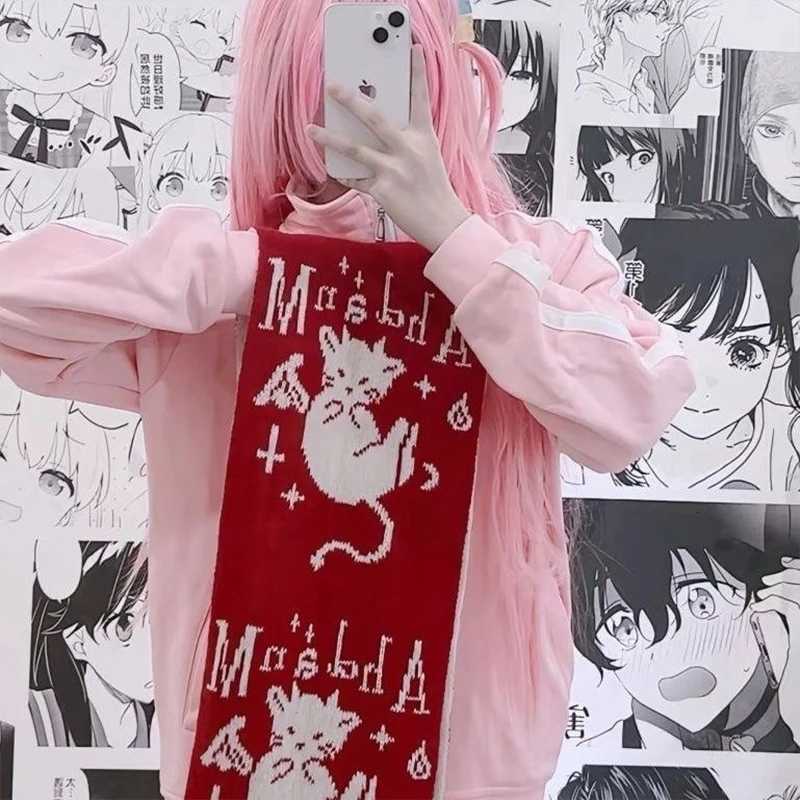 Devil Cat Scarfs Second Yuan Punk Y2k Janese Harajuku Street Winter Doublesided Knitted Thickened Warm Windproof Scarf CosplayXJ250905