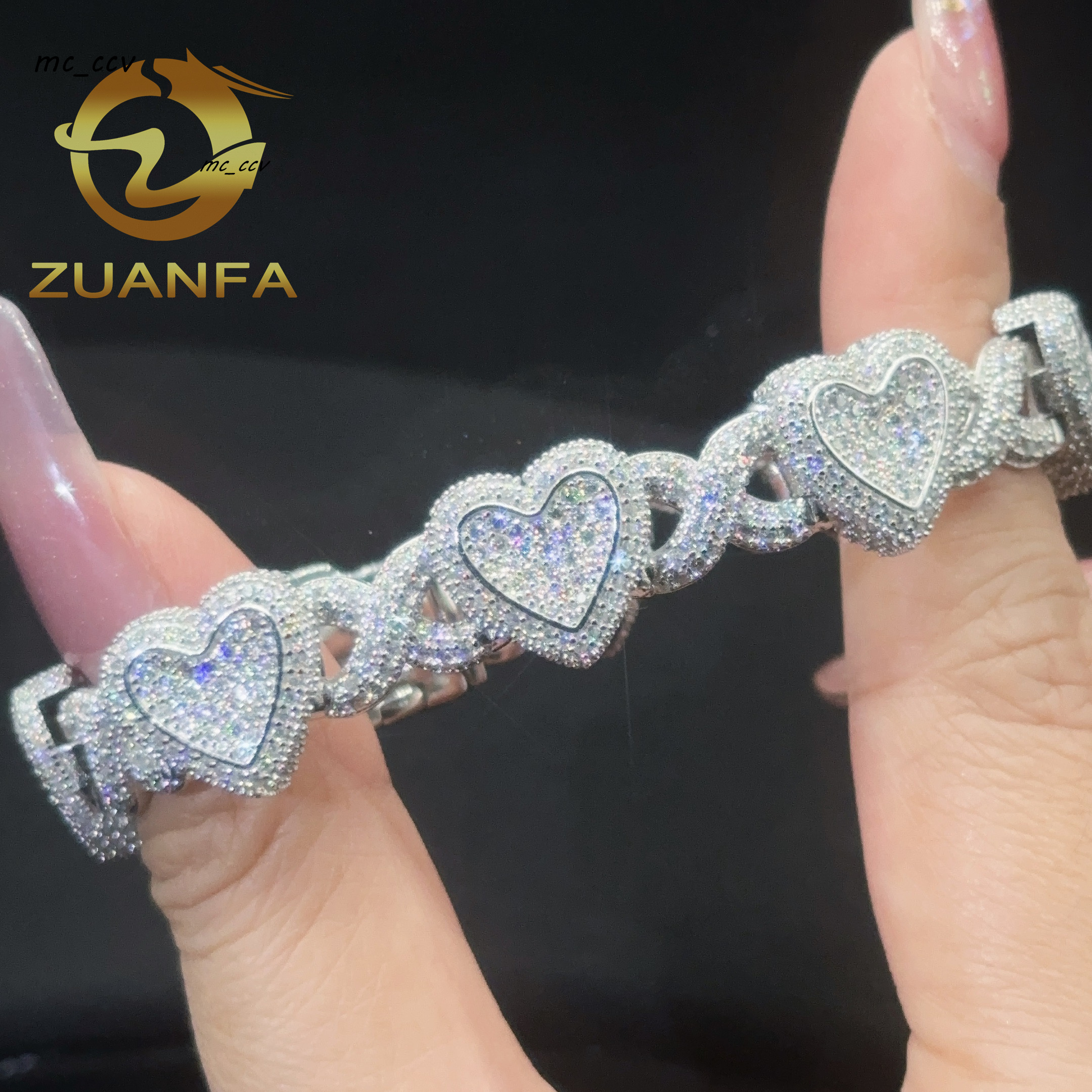 Fashion Men and Women Moissanite Cuban Link Bracelet 925 Silver Iced Out Heart Shape Hiphop Bracelet Best Gift