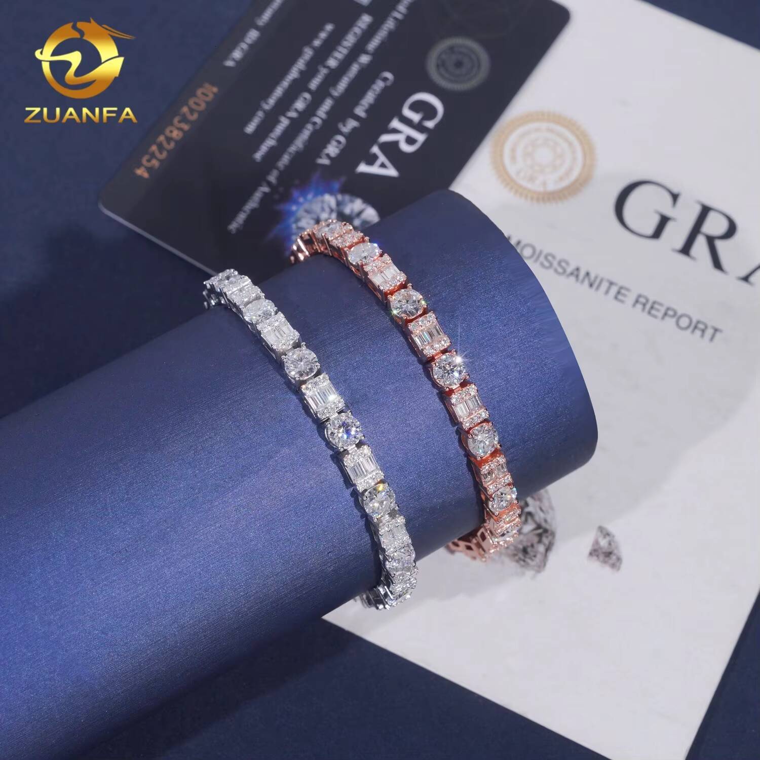High Quality New Design Hip Hop 925 Silver Baguette 5mm GRA Certified VVS Moissanite Tennis Chain Necklace