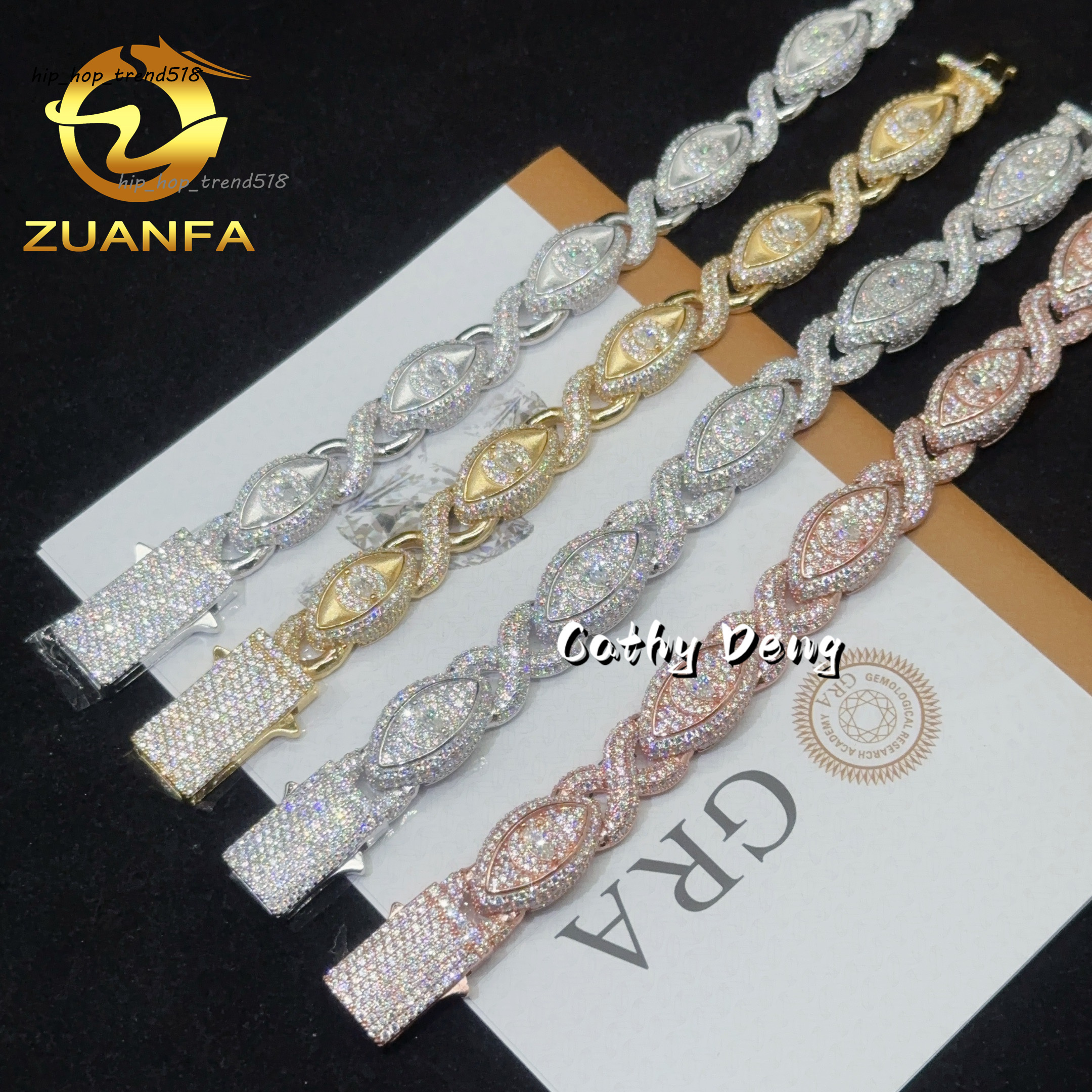 13MM New Arrival Hip Hop Jewelry Iced Out Men Cuban Bracelet Evil Eye 925 Silver Moissanite Bracelet Spring Box Pass Tester