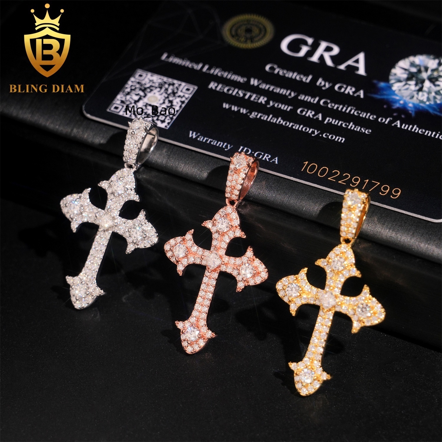 Fashion Jewelry 925 Sterling Silver Gold Plated Moissanite Cross Pendant Custom Hip Hop Iced Out Pendant Necklace Men