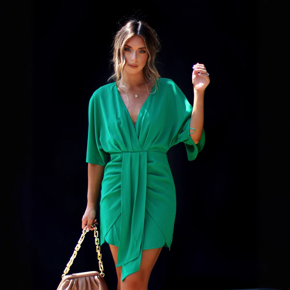 Womens Clothing 2025 Summer New Solid Color Elegant Irregular Slim Dress for Women