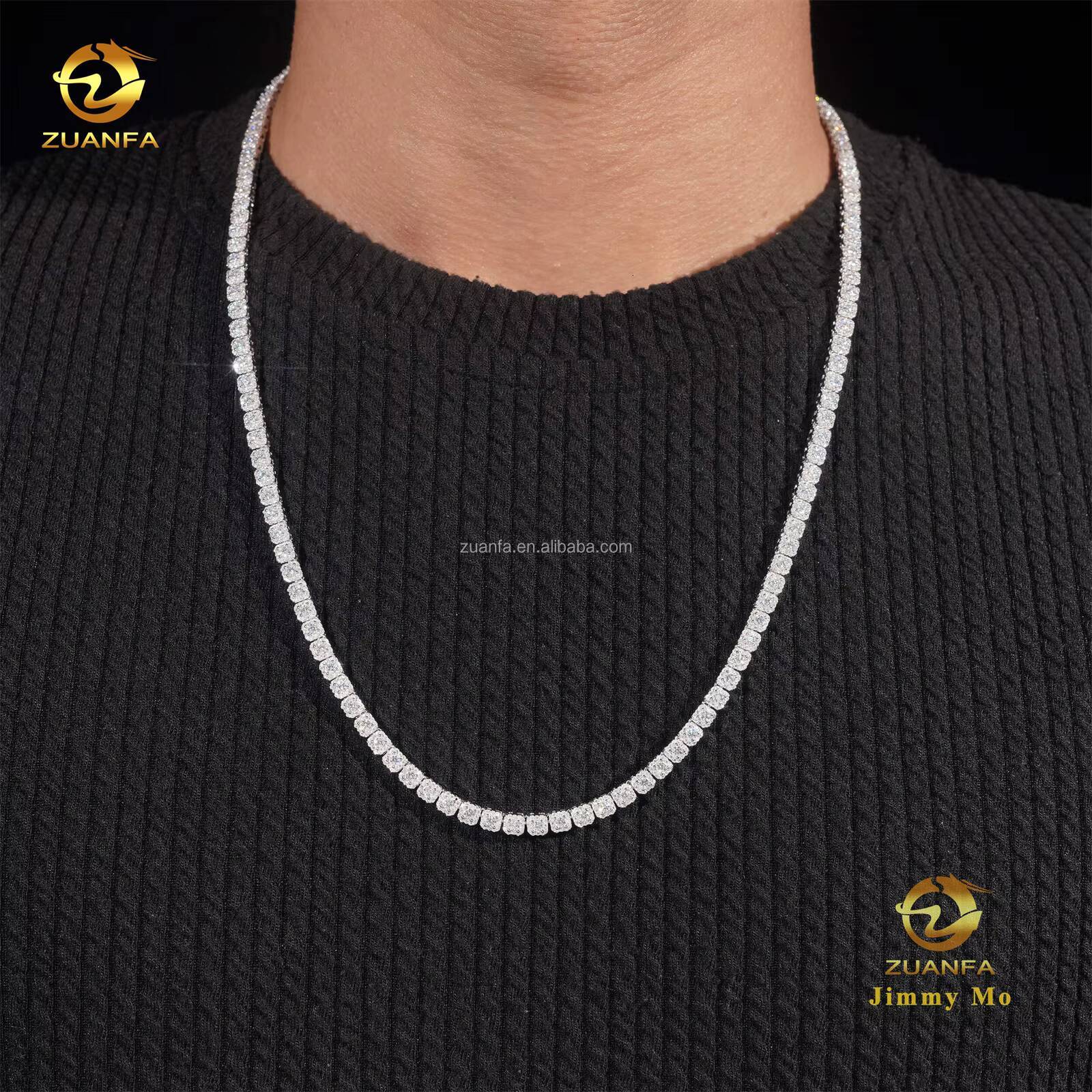 New Design Elegant Claw Setting 4mm 925 Solid Silver Hip Hop Jewelry D VVS Moissanite Diamond Cluster Tennis ChainBracelet Set