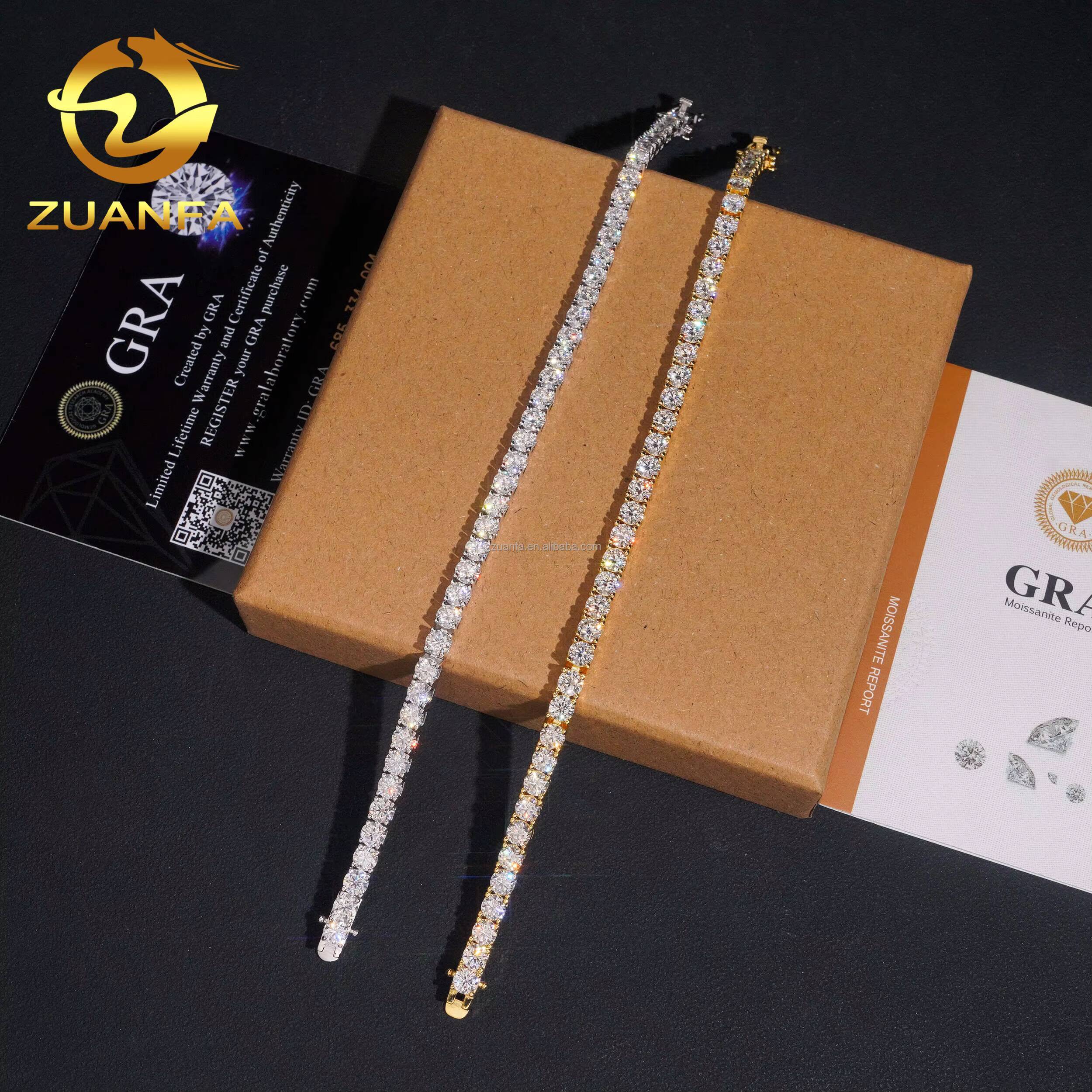 Ship in USA Warehouse Pass Diamond Tester Stock 4mm 925 Solid Silver Hip Hop Iced Out VVS1 Moissanite Diamond Tennis Bracelet