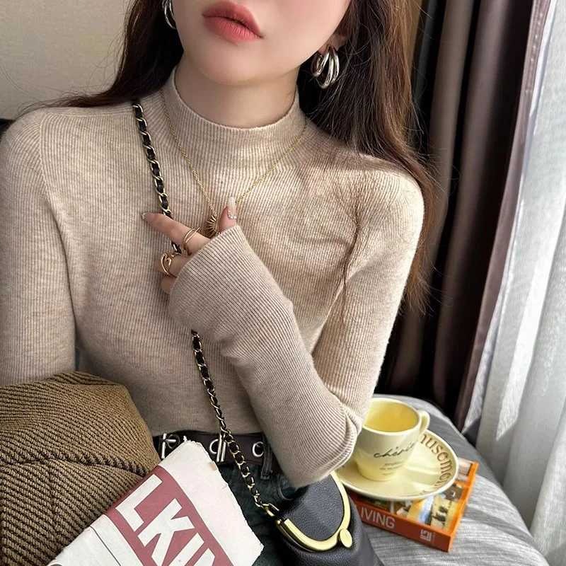 2025 New Turtleneck Sweater Women Fashion Stretch Tops Women Knitted Pullovers Korean Style Simple Base Layer Knitted Sweater Z250905