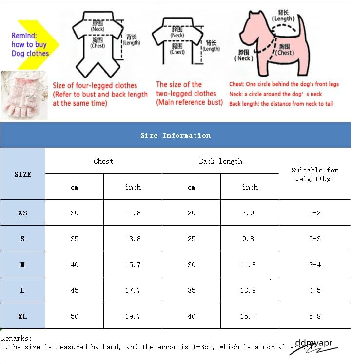 Ddmydec Tweed Princess Dog Apparel Dress, Girl Cute Pet Clothes Outfit Winter Costume Puppy Dresses For Female Small Dogs Cat Teacup Yorkie Chihuahua 