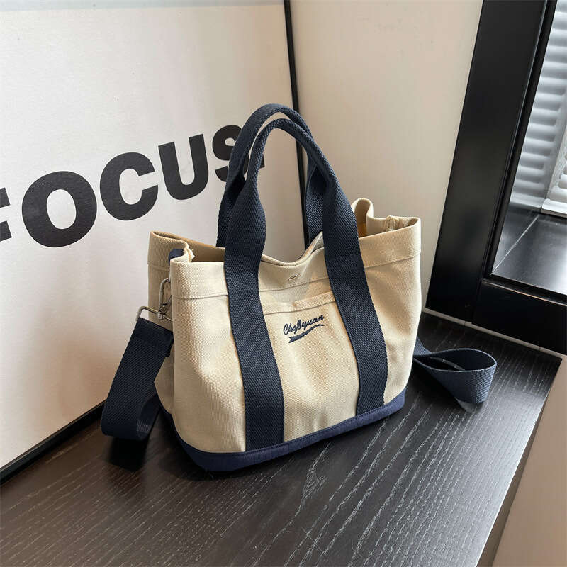 Canvas Layered with Letter Embroidery, Commuter Lunch Student Multi-layer Crossbody Bag, Mommy Bag