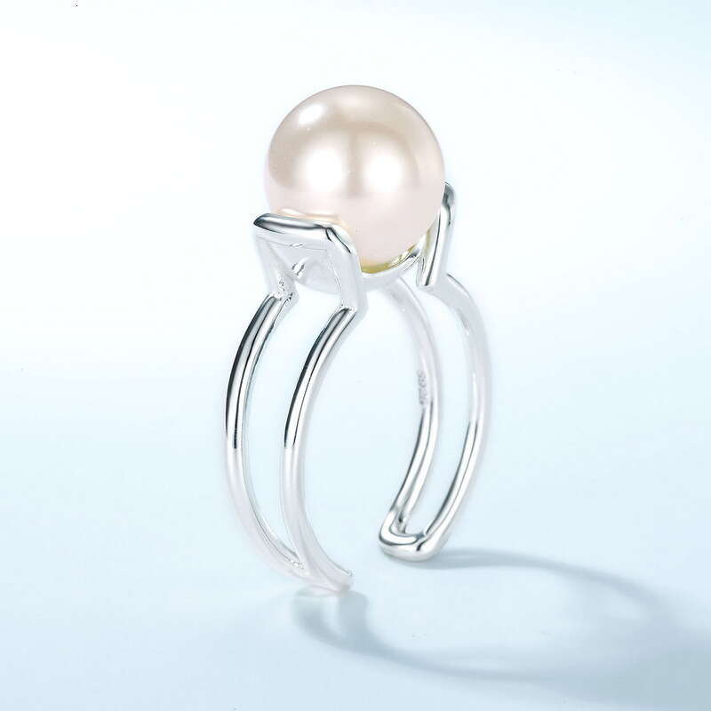 2022 New Simple Personality Temperament Shell Bead Plated Bright Silver Open Ring for Women